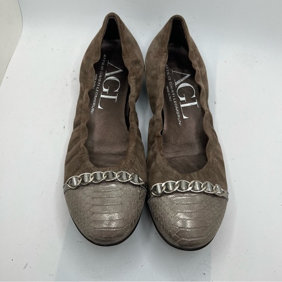 AGL Sz 37.5 Cap Toe Ballet Flats Snake Embossed Brown Suede US 7.5 - Picture 3 of 8